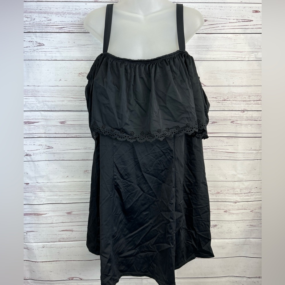 Swimsuits for All Swim Dress Size 22 One Piece Black Bodice Eyelet Ruffle